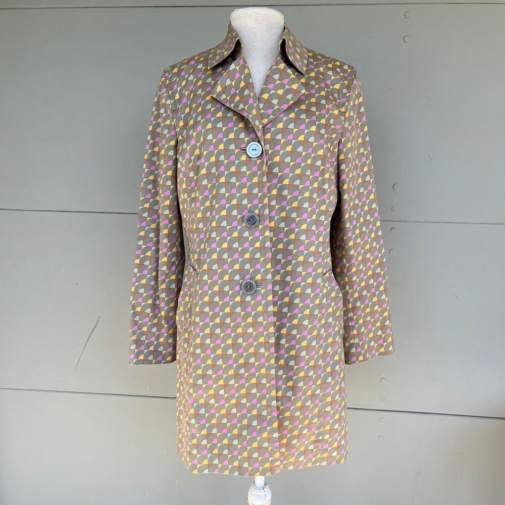 Sigrid Olsen Mod Geometric Print Rain Trench Coat Stretch Jacket